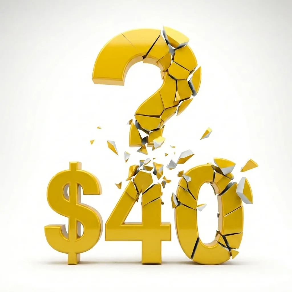 imagen abstracta de $40 desmoronándose en un signo de interrogación que representa el mito del seguro de cobertura completa barato en South Tulsa