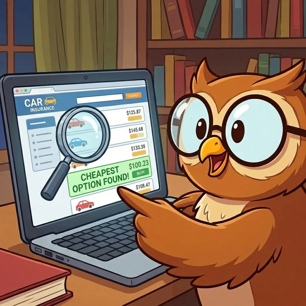 Búho buscando las opciones de seguro de auto más baratas en Oklahoma